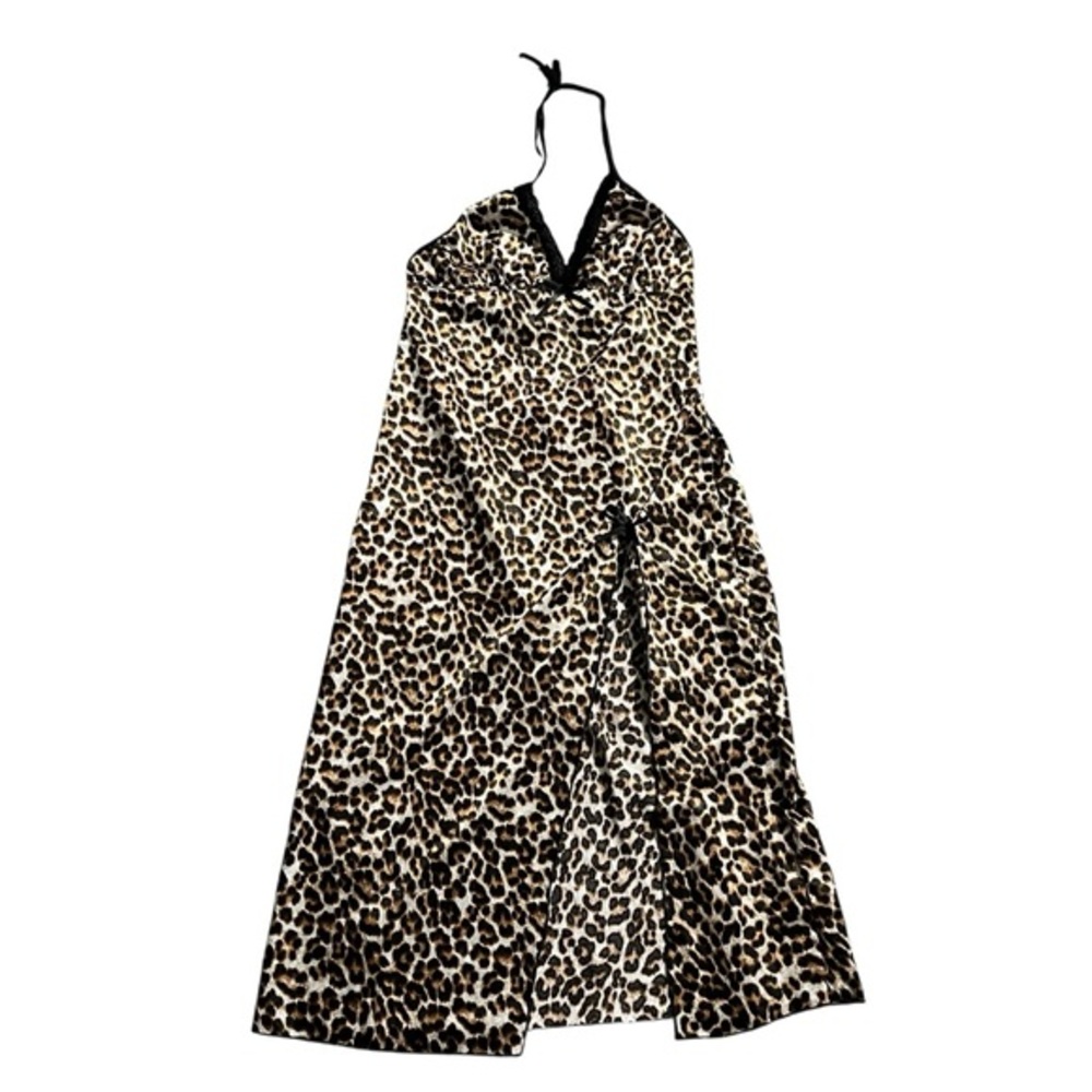 Pearlle Leopard Print Strappy Brown Black Midi Cami Dress Size S/M